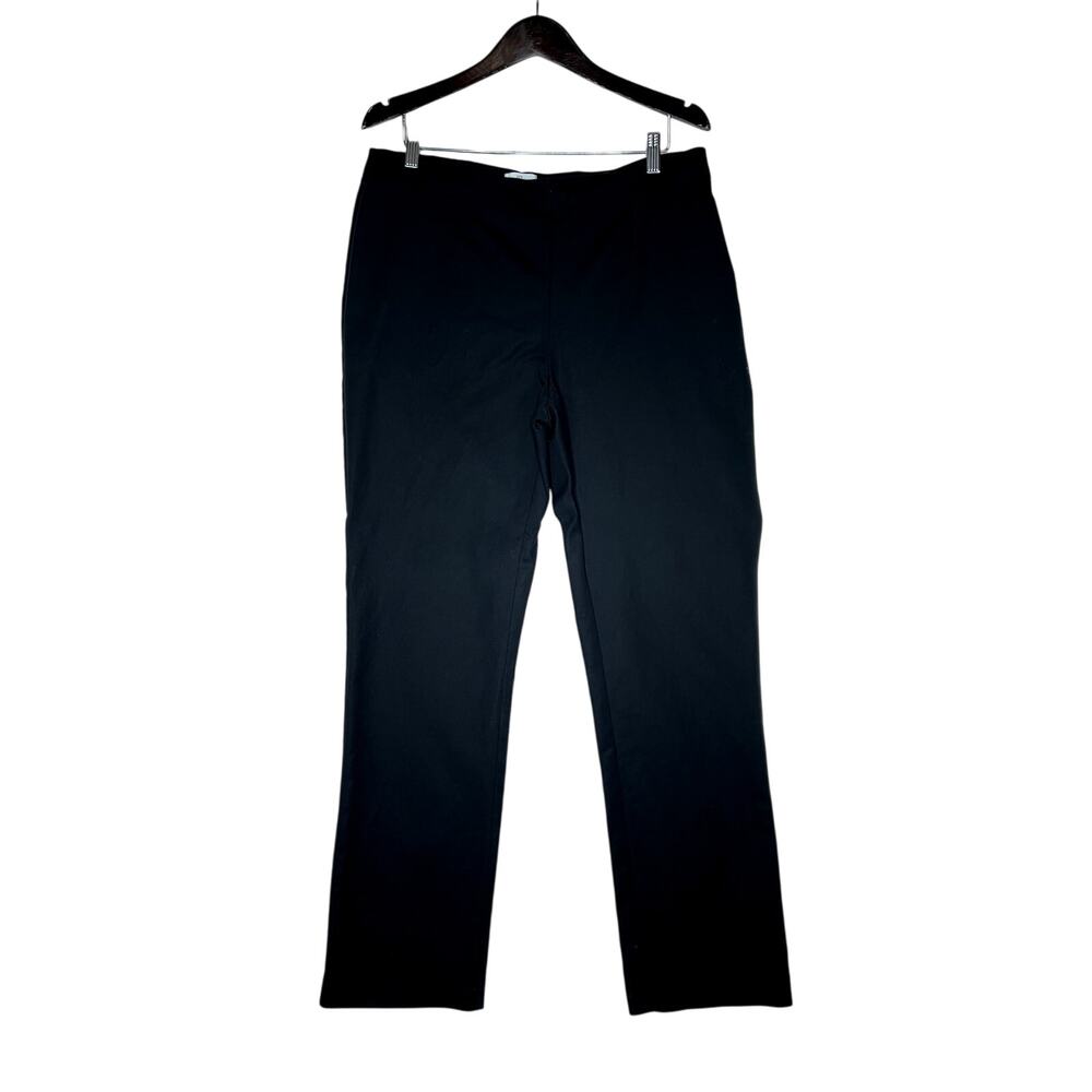 Chico's size 3 pants black stretch pull-on tapered leg high-rise side zip dressy